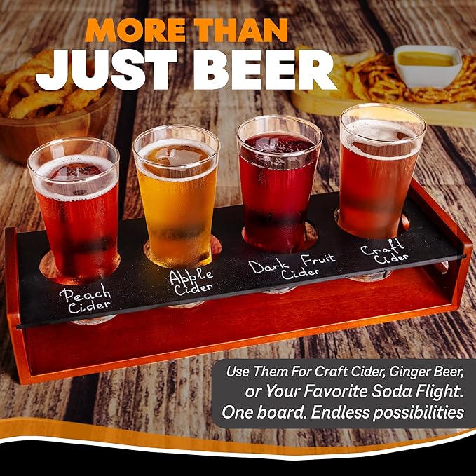 Beer Flight Glasses Set of 4 – Small 7 OZ – Beer Tasting Glasses for Craft Flights & Drink Sampler Trays – Durable Mini Pub Cups for Tastings