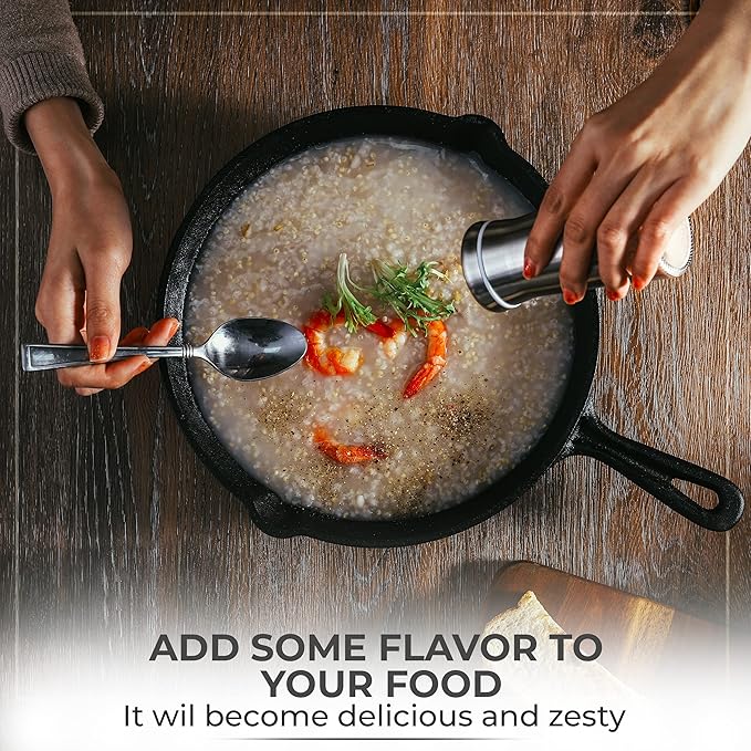 Salt Shaker or Pepper Shaker with Adjustable Pour Holes - Elegant Stainless Steel Spice Dispenser - Perfect for Himalayan, Table Salt, White and Black Pepper (Salt Shaker)