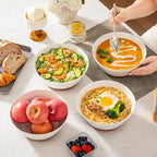 MALACASA Salad Bowls Set of 4, Soup Bowls for Kitchen, 60oz Large Ceramic Bowl for Ramen, Cereal, Fruit, Pho and Pasta, Microwave & Dishwasher Safe, Speckled Deep Bowls, White & Brown