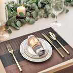 Brown Placemats Set of 4 - Easy Clean Modern Durable Washable Vinyl Place Mats - Heat Resistant Placemats for Kitchen Table - PVC Table Mats for Dining Table (Brown Black, 4)