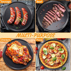 Meanplan 8 Pcs Non Stick Bakeware Pizza Pan Round Pan for Oven Carbon Steel Oven Tray Pie Baking for Home Restaurant Kitchen Baking Supplies, Black(12 Inch)