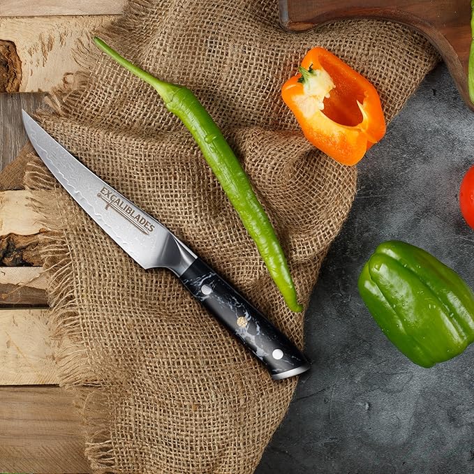 Utility Knife 6 Inch – VG-10 Damascus Stainless Steel, Razor Sharp, Full Tang, Ergonomic G10 Handle – Multipurpose Kitchen Knife for Meat, Vegetables, Fruits – Durable, Dishwasher Safe