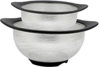 Stainless Steel Colander for Kitchen Metal Colanders & Food Strainers, Small and Large Sink Colander Set, Black Non-Slip Grip, (3 QT and 5 QT)