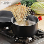 Country Kitchen Cookware Set with Removable Handle, Oven & RV Safe Pots and Pans Set, Black/Grey Wood Handle, Original