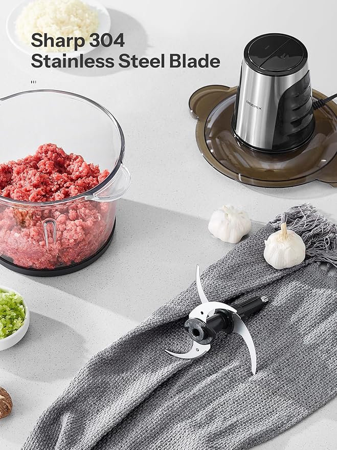 Food Processors with 2 Large Bowls(12 Cup+12 Cup), Reemix Electric Chopper with Powerful 500W Copper Motor, 4 Bi-Level Blades for Fruits, Meat, Vegetables, Baby Food, Nuts, 2 Speeds