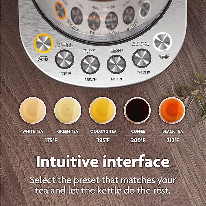 Vianté Electric Kettle With Infuser For Loose Leaf. Hot Tea Maker With Temperature Control And Automatic Shut Off. Tea Kettle With Brewing Programs. 1.5 Liters Capacity