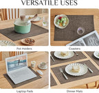 Softalker Faux Linen Placemats Set of 4-12 x 18 Inch, Heat Resistant Double Layered Durable Burlap Farmhouse Place Mats, Non-Slip Washable Rustic Table Mats for Dining, Kitchen, Party（Brown