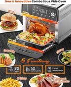 Nuwave Combi Steam Oven, Non-Toxic Stainless Steel Multi-Cooker with Air Fry, Steam, Sous Vide, Toast & More, 50-450°F Precision, 120 Presets, Moisture Control, Programmable, Easy to Clean