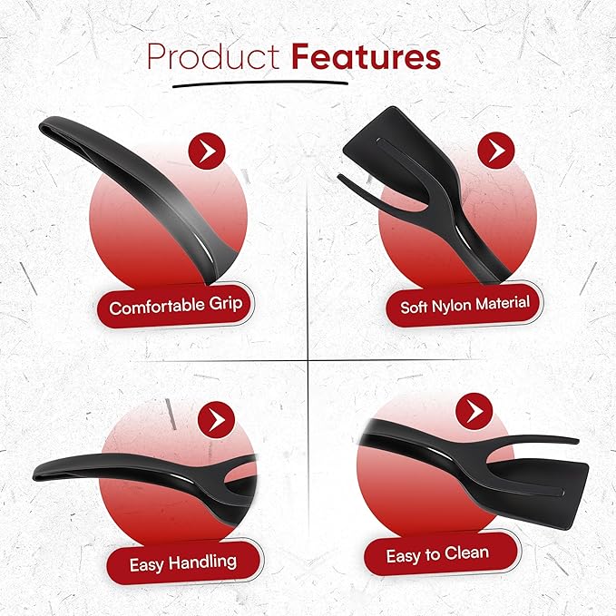 Egg Flipper Spatula Tongs (Set of 2) – Non-Stick 2-in-1 Grip & Flip Kitchen Tongs for Pancakes, Fish, Eggs, and More – Heat Resistant Cooking Tool (Black)