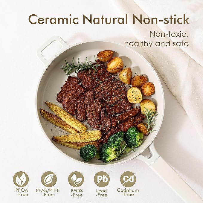 SENSARTE Ceramic Cookware Set Non-toxic 14 Pcs, Nonstick Pots and Pans Set, Dishwasher Safe Induction Cookware, Healthy Kitchen Cooking Set, PFOA/PFAS/PTFE Free