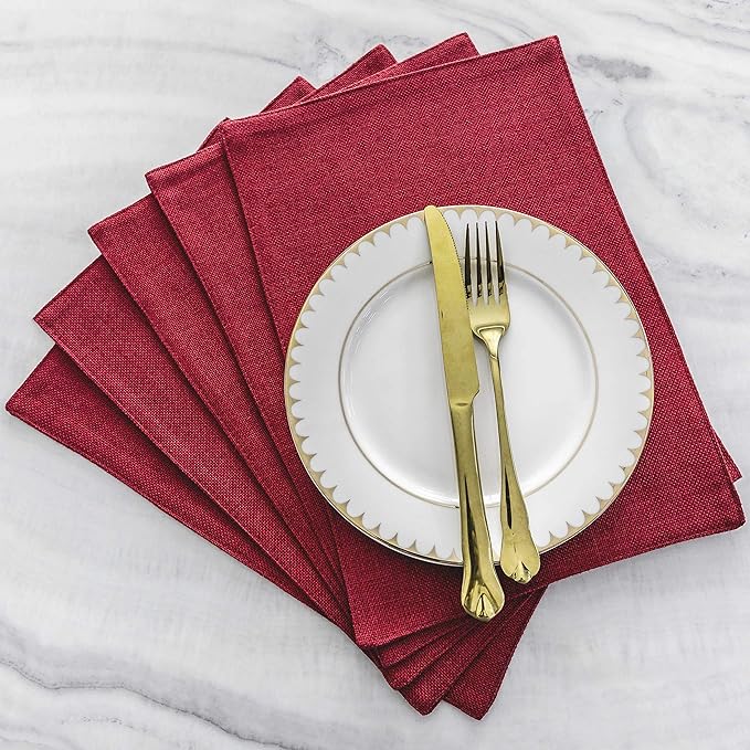 Home Brilliant Cloth Placemats Set of 8 Red Linen Placemats for Dinner Heat Resistant Dining Table Mats Kitchen Place Mats, Dark Red Burgundy