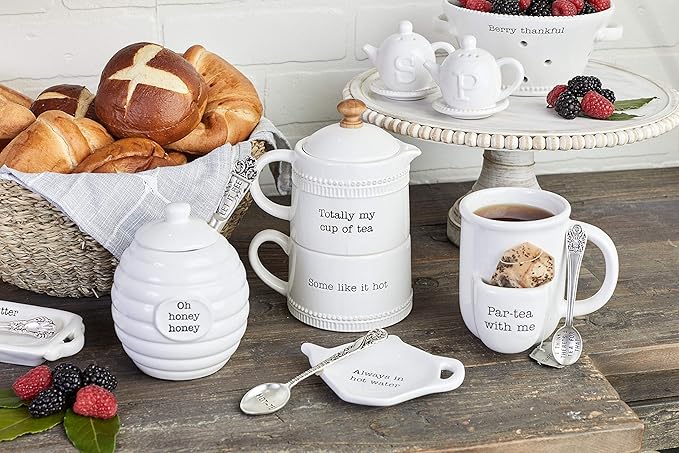 Mud Pie Honey Pot Serving Set, White