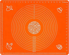 Silicone Baking Mat for Rolling Pastry Dough with Measurements, 25.6 x 17.7 BPA Free Non stick and Non Slip Orange Table Sheet Baking Supplies for Bake Pizza Cake