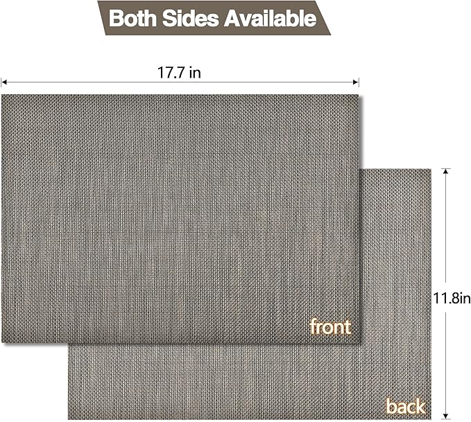 Placemats Set of 4 - Easy Clean Washable Vinyl Placemats - Wipeable Heat Resistant Table Mats for Dining Table - 17.7x11.8 Inch (4, Mint Gray)