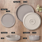 HaWare 16-Piece Plates and Bowls Set for 4, Stoneware Dinnerware Sets with Pasta Bowl, Dishes Set for Home Restaurant, Speckled Cream Coffee