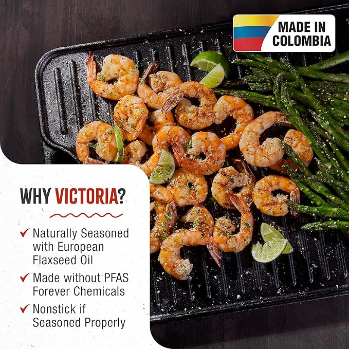 Victoria 20-by-14-Inch Rectangular Cast Iron Griddle, Preseasoned Reversible Griddle