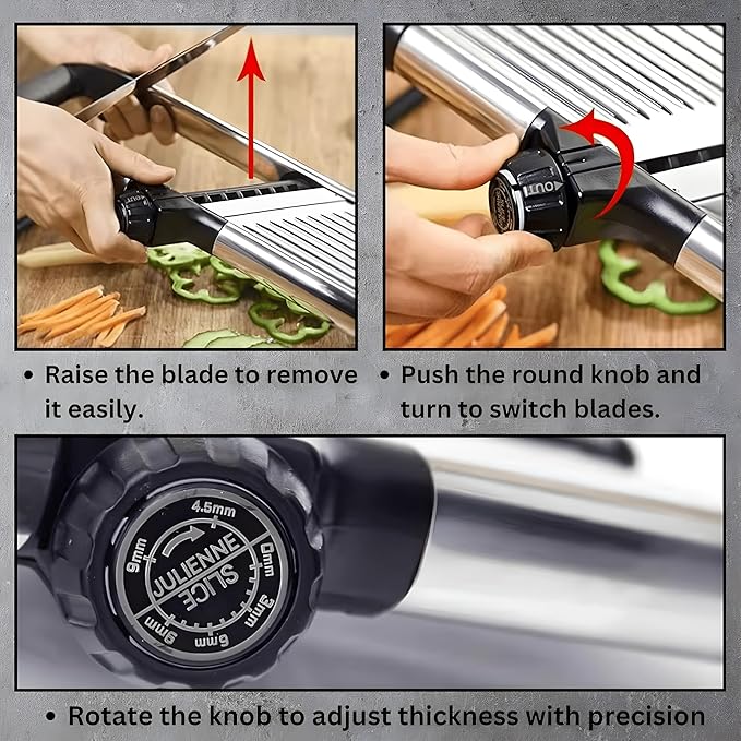 Mandoline Slicer for Kitchen, Adjustable Stainless Steel Vegetable Slicer and Chopper, Food Slicer with Julienne Cutter, Potato, Onion, Tomato, Cucumber and Salad Chopper with Safety Gloves