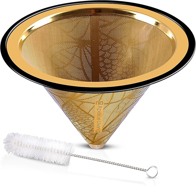 Compatible with Chemex, Hario V60 Pour Over Coffee Filter - Wide Metal Base Reusable Stainless Steel Coffee Dripper - Paperless Coffee Filter for Sustainable Brewing