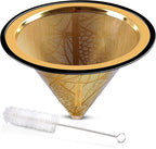 Compatible with Chemex, Hario V60 Pour Over Coffee Filter - Wide Metal Base Reusable Stainless Steel Coffee Dripper - Paperless Coffee Filter for Sustainable Brewing