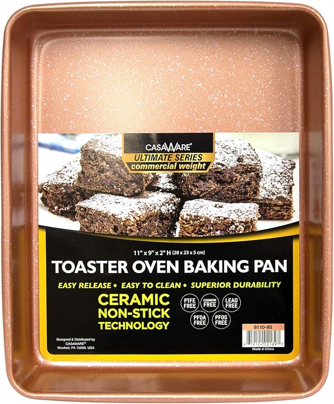 casaWare 11 x 9 x 2-inch Toaster Oven Ultimate Series Commercial Weight Ceramic Non-Stick Coating Baking Pan (Rose Gold Granite)
