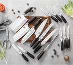WILDMOK Kitchen Knife Block Set, 17-piece Knife Set with Wooden Block German Steel Kitchen Knives Sets with Bone Chopper, Gift Box