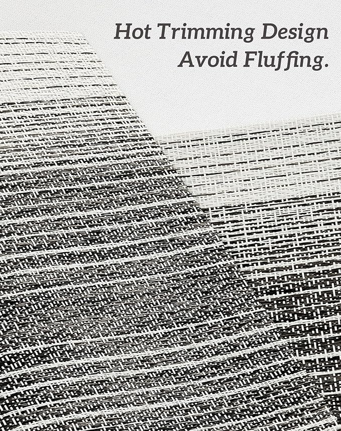 Leetaltree Black with White Woven Placemats Set of 6 - Heat Resistant Non-Slip Place mats for Dining Table, Washable Durable PVC Vinyl Woven Table Mats(Black with White, 6)