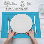 Ruvanti Linen Placemats Set of 6-13x19 Inch, Classic Hemstitch, Heat ‎Resistant Machine Washable Place Mats, Soft & Elegant- Perfect for Christmas, ‎Thanksgiving, Easter, Weddings, Dinner - Blue