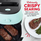 DASH Tasti-Crisp™ Electric Air Fryer Oven, 6 Qt. Family Size, Aqua – Compact Air Fryer with Large Basket for Healthier Food in Minutes, Ideal for Small Spaces - Auto Shut Off, Analog, 1700-Watt