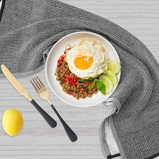 Homaxy Premium Kitchen Towels(18”x 28”, 6 Pack), Large Cotton Kitchen Hand Towels, Flat and Terry Dish Towels, 380 GSM Highly Absorbent Tea Towel Set with Hanging Loop, Grey/Khaki/Black