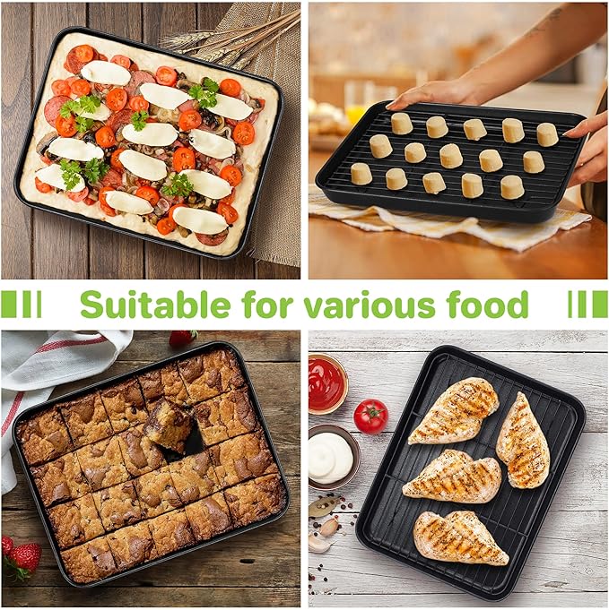 E-far Toaster Oven Pan with Rack Set, 10.5 x 8 x 1 Inch Nonstick Small Cookie Baking Sheet with Cooling Rack, Non-Toxic & Easy to Clean