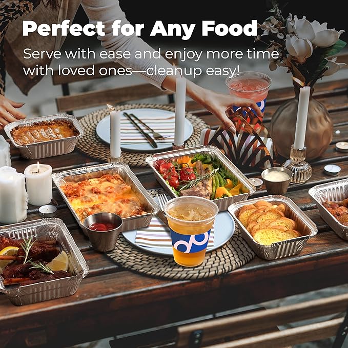 Fit Meal Prep 50 Pack 1.5 lb Aluminum Foil Pans with Lids, Disposable Take Out Food Containers with lids for Freshness and Spill Proof, 8.75 x 6.25 x 1.5 Disposable Cookware for Catering, Restaurants