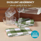 Native Fab Buffalo Check Kitchen Dish Towels, 16"x26", 4 Pack - 100% Cotton Plaid Washcloths - Absorbent Dish Cloths Set, Cleaning Hand Towels with Hanging Loop - Mint Green White