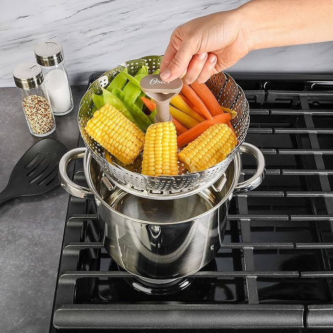 Oster Sangerfield Stainless Steel Expandable Steamer Insert 7 to 10.5 Inches – Adjustable Kitchen Cookware Accessory for Steaming