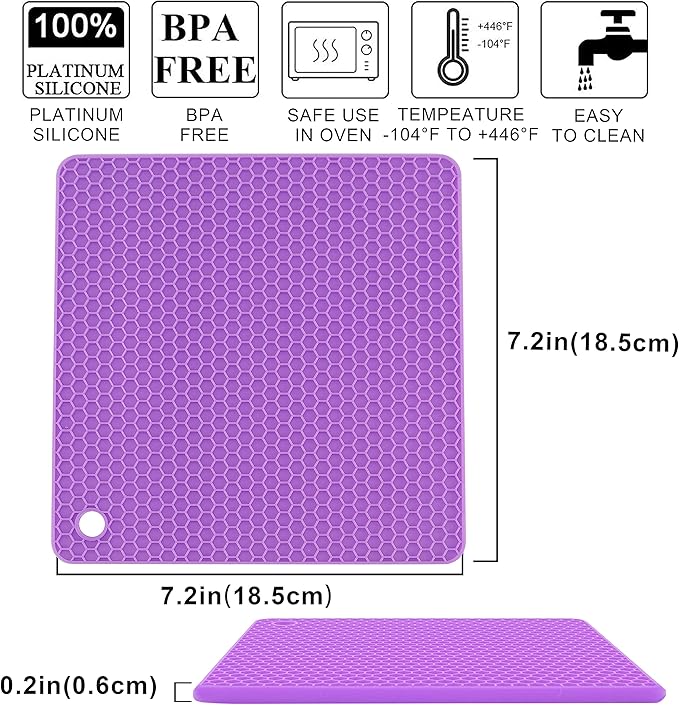 6 Pack Silicone Trivet Mat, Silicone Trivets for Hot Pots and Pans, Multipurpose Non-Slip & Heat Resistant Silicone Hot Pad for Kitchen Counter