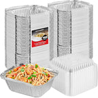 Stock Your Home 1 Lb Small Aluminum Pans with Lids (100 Pack) Foil Pans + Clear Plastic Lids, Disposable Cookware, Takeout Trays with Lids - To Go Disposable Food Containers for Restaurants & Catering