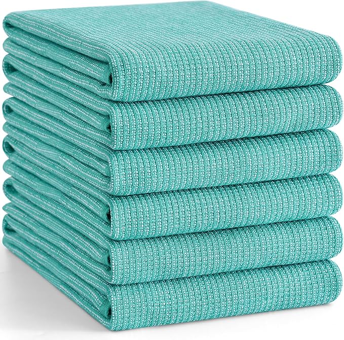 Homaxy Premium Kitchen Towels(18”x 28”, 6 Pack), Large Cotton Kitchen Hand Towels, Flat and Terry Dish Towels, 380 GSM Highly Absorbent Tea Towel Set with Hanging Loop, Teal