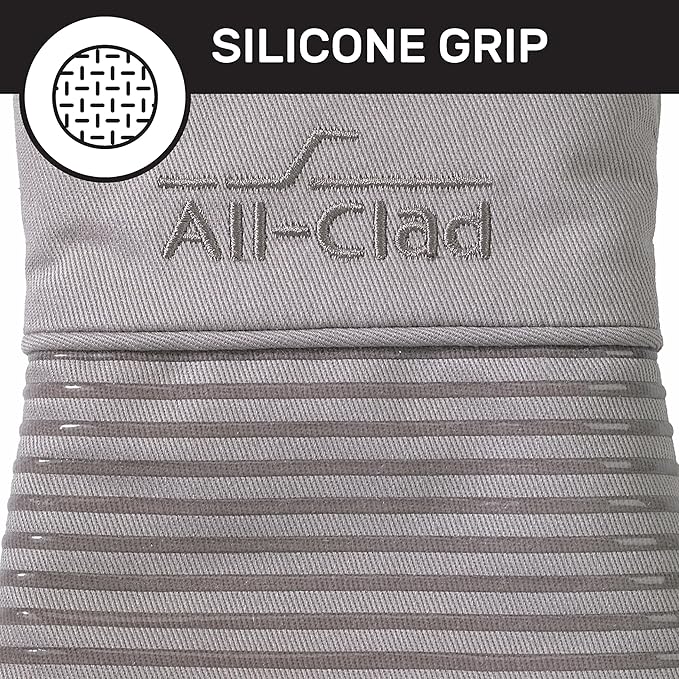 All-Clad Silicone Oven Mitts: Heat Resistant up to 500 Degrees - 100% Cotton & Silicone, 14"x7" Oven Mitt for Kitchen and Barbeque, 2-Pack, Titanium