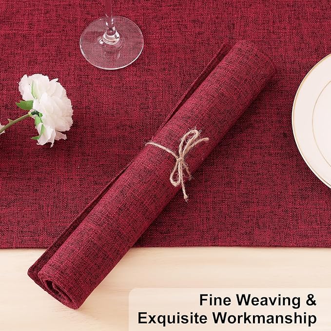 Homaxy Cloths Placemats for Dining Table Set of 8, Heat Resistant Washable Cotton Linen Blend Table Mats, Easy to Clean Place Mats for Indoor Outdoor Party Kitchen Decoration, 13" x 19", Red