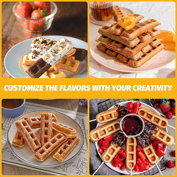 Waffle Stick Maker, Mini Waffle Maker Iron, Makes 6 Waffle Sticks, Ideal for Breakfast, Snacks, Desserts and More