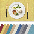 Homaxy Cloths Placemats for Dining Table Set of 6, Heat Resistant Washable Cotton Linen Blend Table Mats, Ideal for Kitchen Party Dining Decoration, 13" x 19", Mustard Yellow