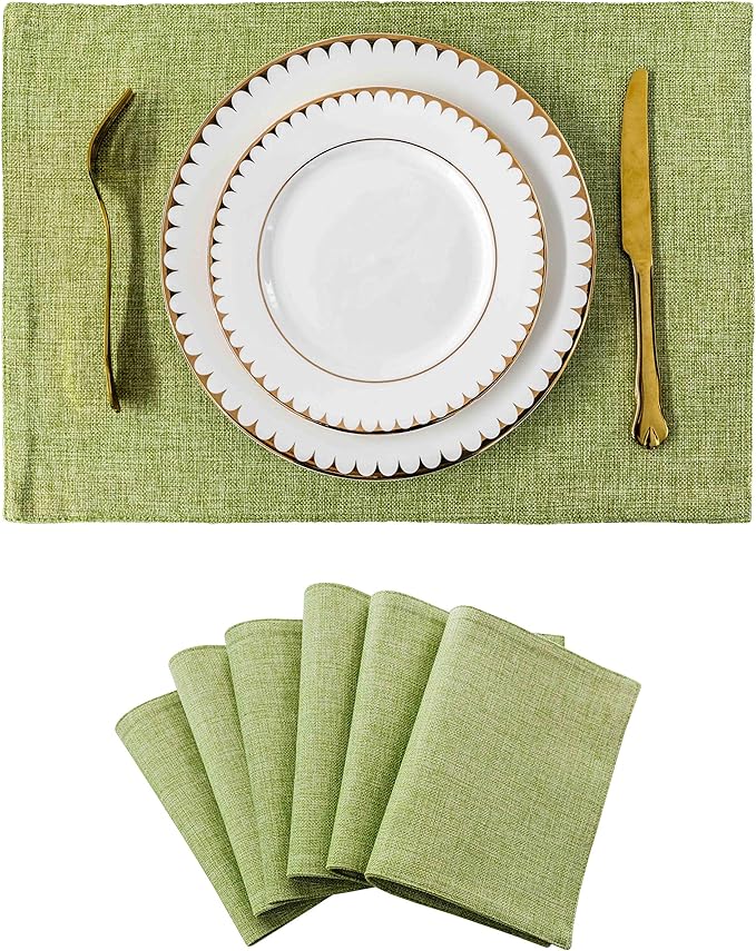 Home Brilliant Cloth Placemats Set of 6 Heat Resistant Dining Table Place Mats Kitchen Table Mats for Holiday Dinner Decor, Grass Green