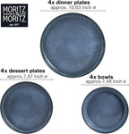 VIDA 12-Piece Porcelain Dinnerware Plate Set for 4 | Includes 4 Dinner Plates, 4 Dessert Plates, 4 Bowls | Modern Blue Ceramic Tableware, Stoneware Look, Microwave & Dishwasher Safe Dishes