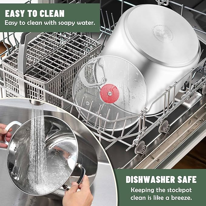 Herogo 12 Quart 18/10 Stainless Steel Stock Pot with Lid, Large Heavy Duty Soup Pot Compatible with Electric, Gas, Induction and Gas Cooktops, Dishwasher Safe