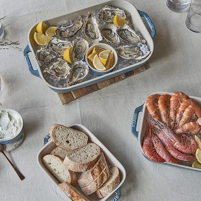 STAUB Ceramic 3-pc Rectangular Baking Dish Set, Rustic Turquoise