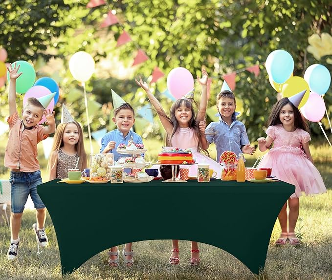 Utopia Kitchen 6FT Spandex Tablecloth [2 Pack, Hunter Green] 200 GSM Stretch, Fitted, Washable and Wrinkle Resistant Table Cloth Rectangle Cover for Trade Shows, Wedding, Parties [72Lx30Wx30H Inch]