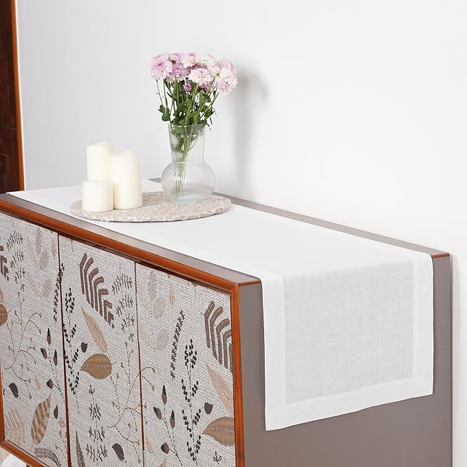 D'Moksha Homes Linen White Table Runner 144 Inches Long - 100% Pure Linen Extra Long Table Runner 14 x 144 Inch for Summer, Fall and Halloween - Machine Washable
