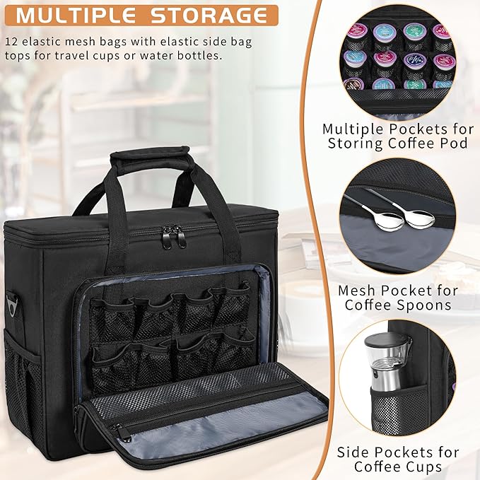 Coffee Maker Carrying Bag Compatible with Keurig K-Slim/K-Express/K-Iced/Ninja PB051/PB041ST, Single Serve Coffee Brewer Portable Storage Bag with Extra Pockets, Storage Tote Case