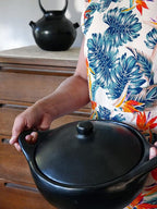 Authentic Chamba Casserole - Elegant Handmade Black Clay Cooking Pot with Cover - Perfect for Soups, Stews, Braises & More - Versatile & Durable - Stovetop Safe - 1 Qt.- Very Small Pot