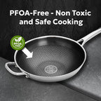 Hybrid Wok Pan, Nonstick, PFOA Free 12 Inch Induction Wok With Lid, Dishwasher Safe Cooking Pan For All Cooktops, Stainless Steel Cookware, Woks & Stir-Fry Pans, Bonus Bamboo Dish Brush