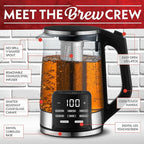 Gourmia Electric Programmable Glass Kettle – 1.7L Temperature Control Tea & Coffee Kettle with Digital Touch Display, 6 Presets, Keep Warm, Removable Stainless Steel Infuser, 360° Swivel Base – White